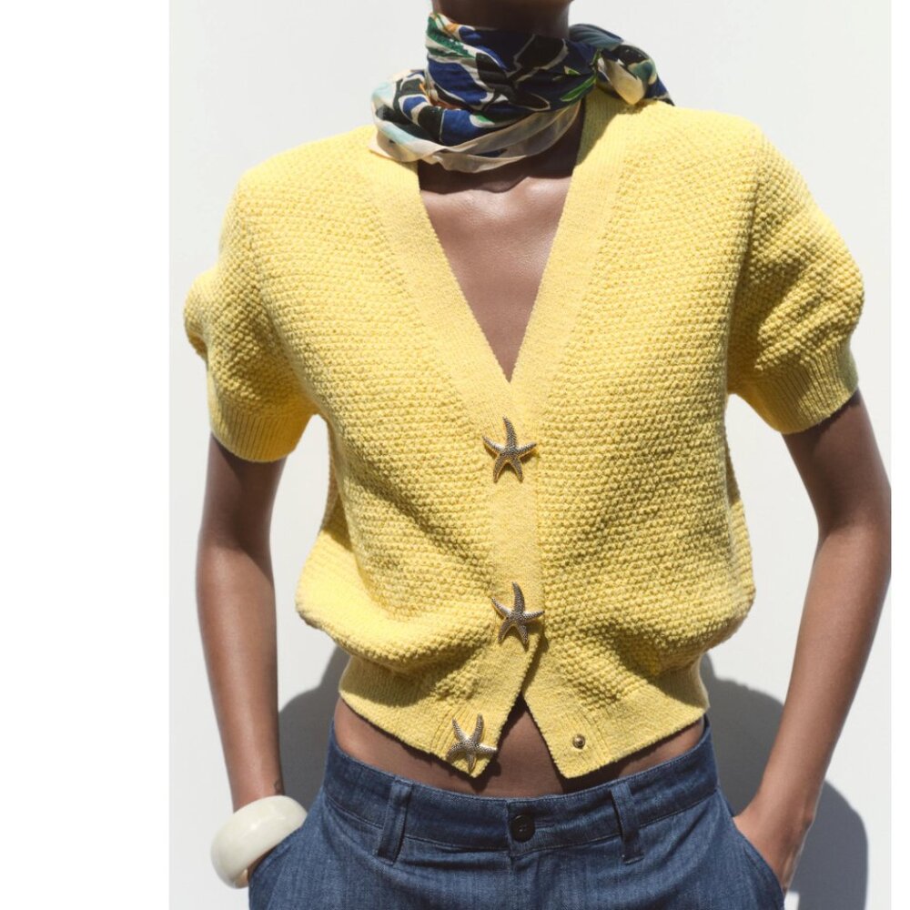 Zara Yellow Short Sleeve Knit Cardigan (sz M)